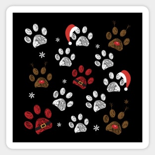 Paw prints with santa claus, deer and red hat Sticker